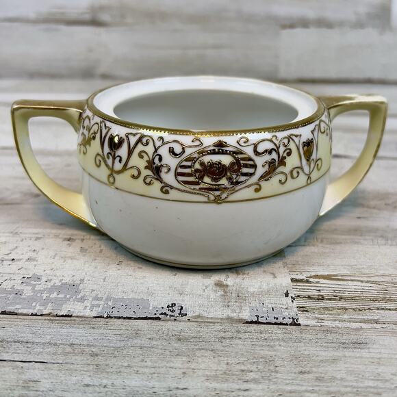 Vtg Noritake Nippon 16034 Christmas Ball Hand‑Painted Gold Sugar Bowl (No Lid) - Picture 3 of 8